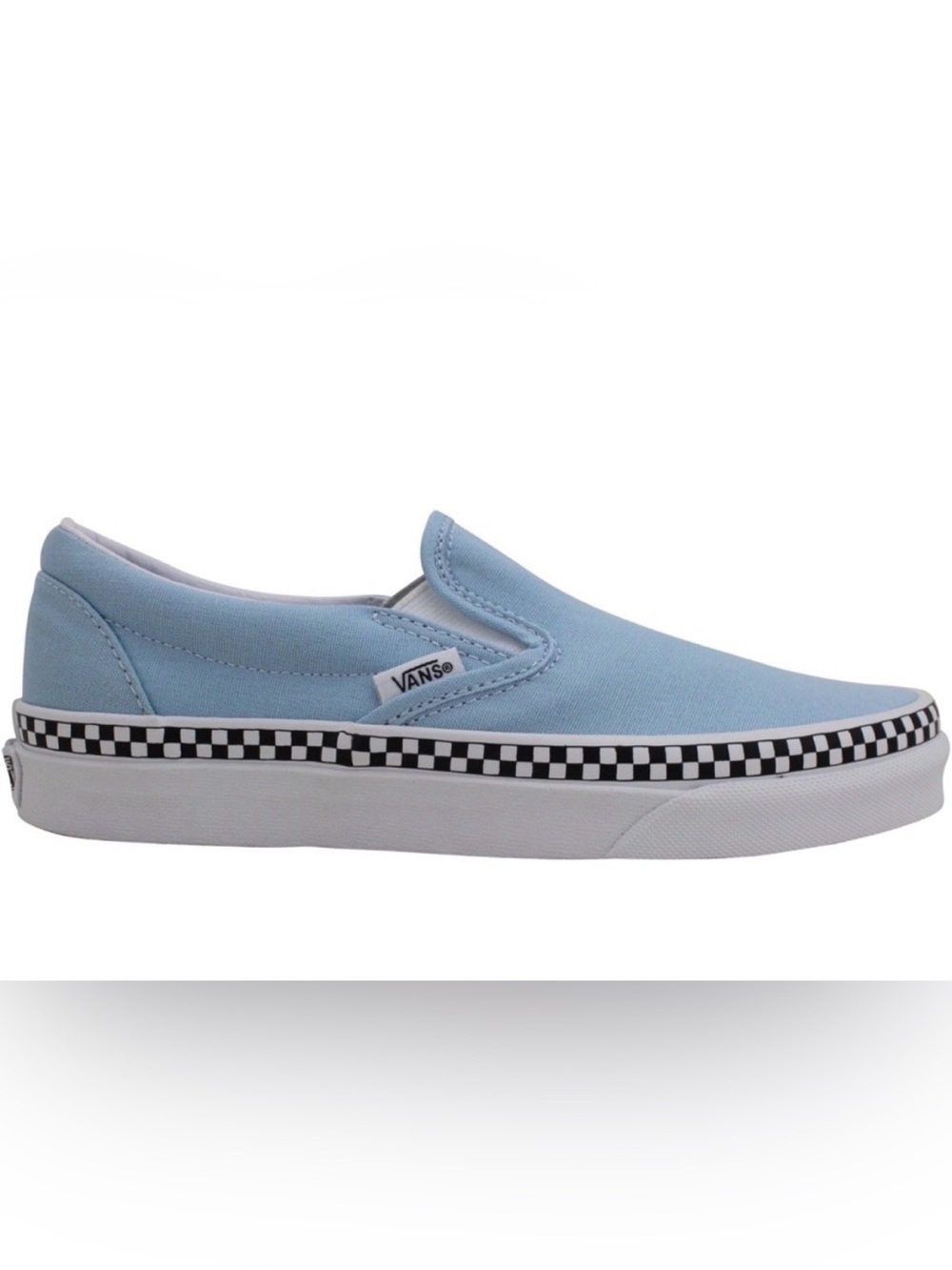 Vans Slip-On Sneakers - Light Blue with Black & White Checkerboard